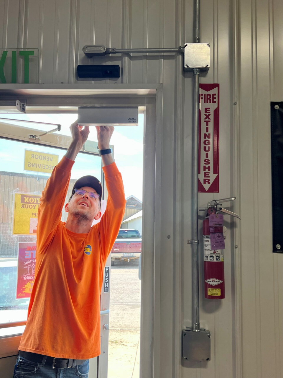 Commercial access control door reader and locking hardware installation